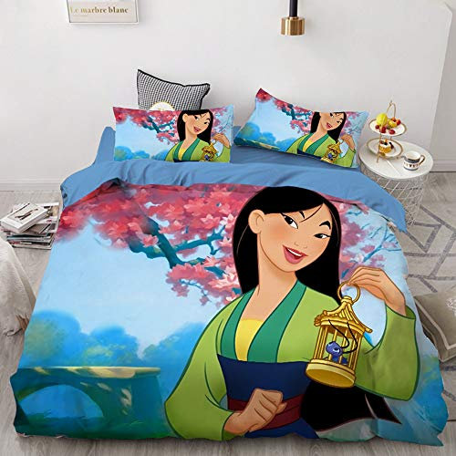 Enfunt-Home Mulan Bettwäsche 135x200, Bettbezug Mit Reißverschluss Bettwäsche Set Kissenbezug 80x80 Mikrofaser Teenager-Bettwäsche 3D-Digitaldruck