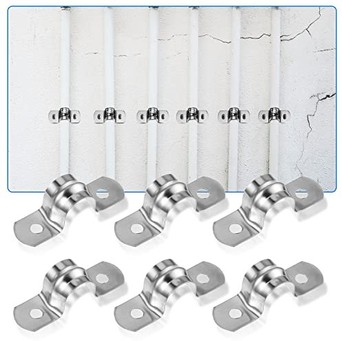 20pcs Hose Clips, 304 Stainless Steel Pipe Hose Strap Clamp, 12mm/0.47 U Pipe Strap Shaped Straps Saddle Clamps, Pipes Accessories Two Hole Tube Strap Tension Saddle Clips (12 mm)