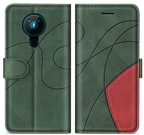 KKEIKO Hülle für Nokia 5.3, PU Leder Schutzhülle für Nokia 5.3, Kratzfestes Brieftasche Handyhülle mit Kartenfächern, Grün