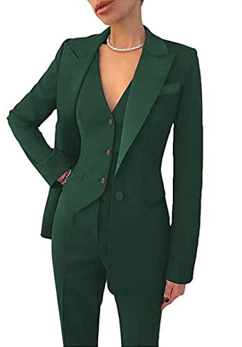 Leader of the Beauty Ensemble de costume 3 pièces pour femme avec veste, gilet et pantalon pour bureau et travail, ensemble de pantalons d'affaires pour soirée de bal et mariage, Vert chasse., XL