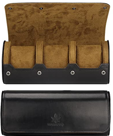 Kosibate Leder Uhrenrolle - Weich gefütterte Uhrenrolle Reiseetui Tissue Aufbewahrungsbox für 3 Uhren zum Aufbewahren, Reisen und Präsentieren (Obsidian)