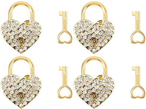 jojofuny Schloss Tagebuch 4 Stück Tagebuchschloss Andenken Truhenschloss Gepäck Kleines Schloss Herz-vorhängeschloss Mit Strasssteinen Jubiläums-herzschloss Kastenschloss Legierung Mini Liebhaber