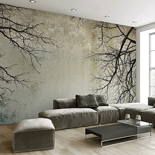 ZAPVI Papier Peint Panoramique Vintage & Branches 3D Moderne Papier Peint 3D Intissé Décoration Murale Intissé Chambre Salon Decoration Taille:L400CMxH280CM