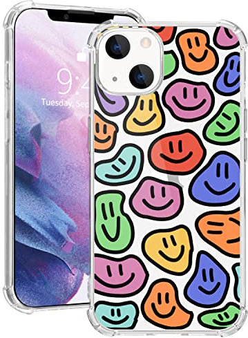 MAYCARI Colorful Smile Case for iPhone 14, Clear Transparent Shockproof TPU Bumper Protective Cover Case
