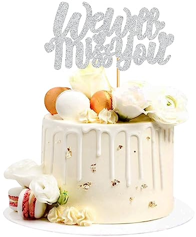 Blumomon 1Pcs Silver Glitter We Will Miss You Cake Topper for Job Change Retirement Graduation Party Cake Decorations