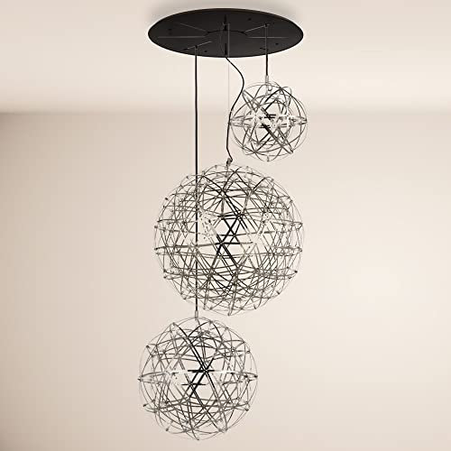 s.luce Atom XL Hängeleuchte 3 flammig Wohnzimmer Pendelleuchte modern, Dimmbar, Farbe Chrom, Farbe Baldachin Schwarz, Baldachin Rund