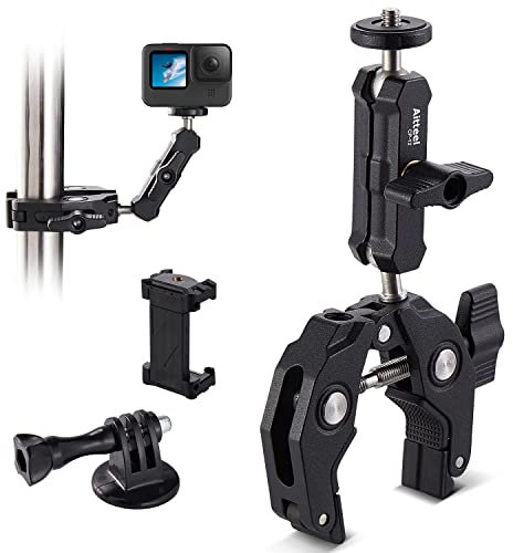 Aitteel Super Clamp Mount Escritorio Selfie Stick trípode Gimbal Rod 360 Ball Head Magic Arm con 1/4 3/8 Port Extension Stent Adapter para el Monitor LED Canon Nikon DSLR gopro dji (CP-12)