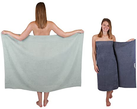 Betz 2 Stück Maxi Duschtücher XXL Badetuch Duschtuch Größe 100x150cm Berlin Farbe Jade/dunkelgrau