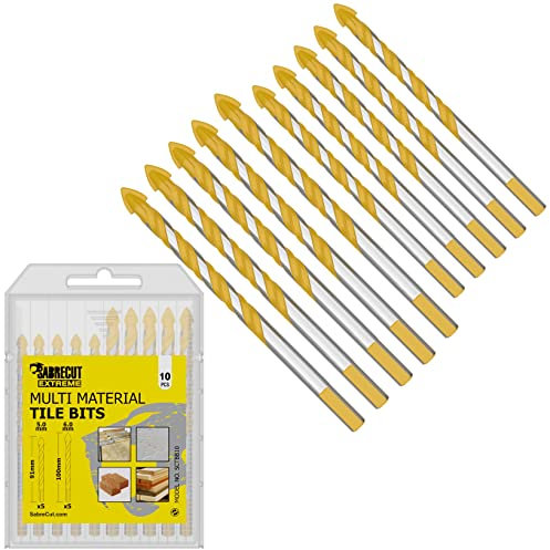 10 x SabreCut SCTBB10 5mm & 6mm Multi-Material Tile Drill Bits Set for Ceramic Porcelain Granite Marble with Durable Storage Box