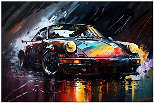 Printonia Leinwand-bild 120x80cm Porsche 911 Abstrakt Art Sportwagen Automobil Bilder Deko Dekoration Wandbild Kunstdruck