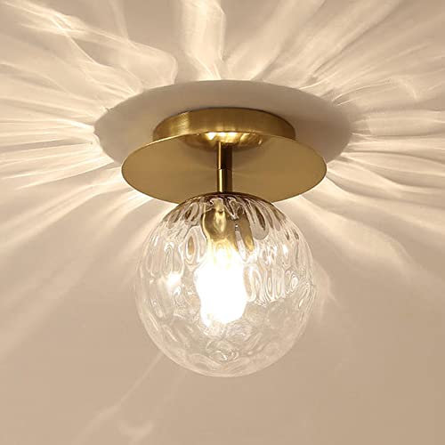 Mengjay Deckenleuchte mit Glasschirm, Moderne spritzwassergeschützte Deckenleuchte, Material: Eisen + Glas, Lampenfassung: E27, für Wohnzimmer, Badezimmer, Flur (Gold)
