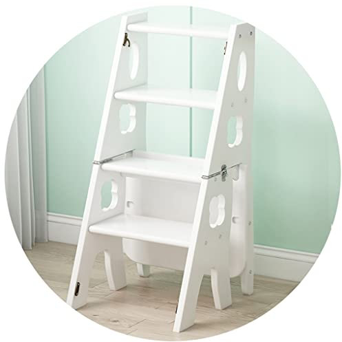 Échelle Simple Multifonctionnelle Pour La Maison Tabouret D'échelle Pliant D'intérieur Escabeau En Bois Échelle À Chaise Chaise De Repos De Tabouret De Maquillage ( Color : blanc , S : 35*47.5*88cm )