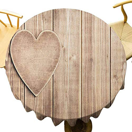 Rund Tischdecke Rustikales Herz über Holzbohlen Hintergrund Ecke Romantische Feier Tan Tischdekoration Wasserdicht Outdoor Tischdecke Bunt Tischtuch Für Küche Indoor Garten 152 cm