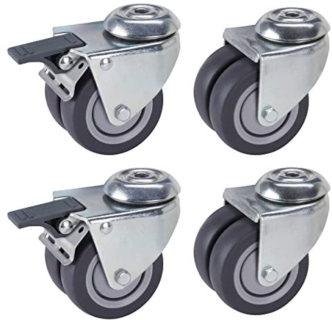 Dörner + Helmer 4er Set, Apparate-Doppelrolle 75 mm TPE mit Rückenloch 10,2 mm, Fadenschutz, Rollenmix, Tragkraft 300 kg/Set