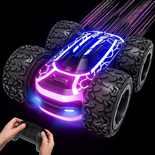 Tecnock Ferngesteuertes Auto ab 3 Jahre, RC Auto 360° Flip/Doppelseitige Drehung mit LED Licht, 4WD Offroad RC Drift Car, Outdoor Auto Spielzeug Geschenke für Kinder ab 3 4 5 6 7 8 9 Jahre