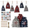 Rinwywey DIY Adventskalender, Weihnachten Geschenksäckchen Deko Kette zum Selberfüllen 3 Farben 24 Stücke Set mit 1-24 Adventszahlen, Weinweinrotrot, Marineblau, Grau