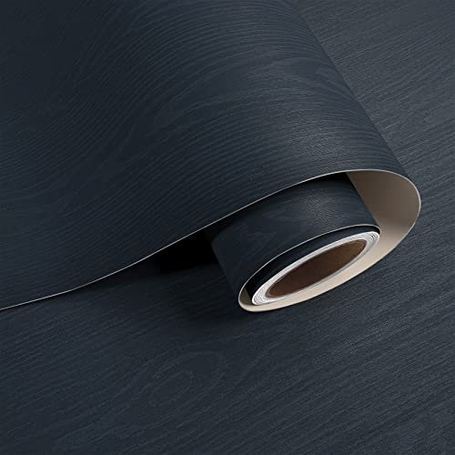 VaryPaper Papier Peint Imitation Bois Bleu Marine 40cmx200cm Papier Adhesif pour Meuble Bois Papier Adhésif Décoratif Papier Autocollant Meuble Papier Peint Cuisine Lavable Placard Tiroir Escaliers