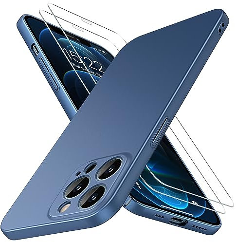 Natiiozie Ultra Dünn Handyhülle kompatibel mit iPhone 12 Pro Hülle PP Case mit 2 Stück Schutzfolie, Slim Leicht Hartschale mit Voll Kameraschutz Kratzfeste Matt Schutzhülle - Blau