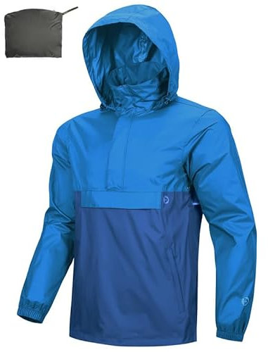 Outdoor Ventures Rain Jacket for Men Waterproof Pullover Lightweight Hooded Windbreaker Outdoor Raincoat Packaway Breathable Windproof Shell Jacket for Camping, Hiking Royal Blue/Classic Blue S