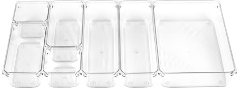 Amtido 7Pcs Drawer Organiser Set - Sturdy Clear Plastic - Versatile Storage for Kitchen, Bathroom, Utensils, Makeup, Office, and Desk Accessories