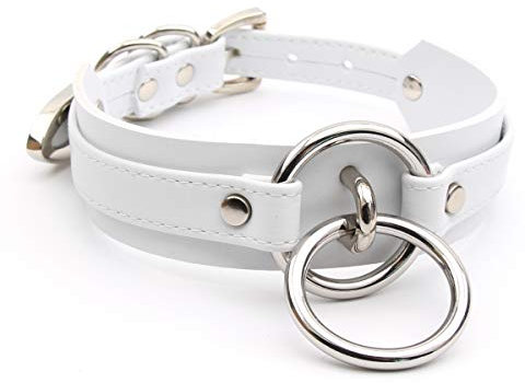 lalatia Damen Halsband O Ring Kunstleder Choker Halskette (Weiß Silber)