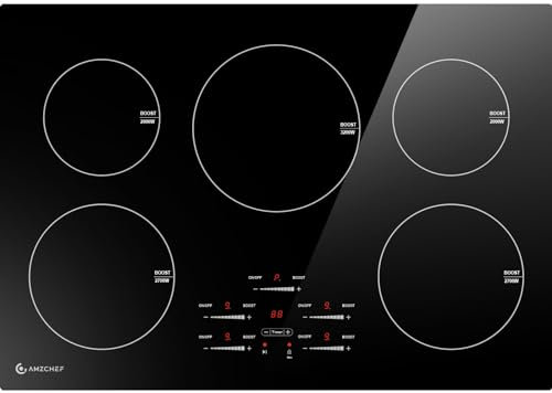 AMZCHEF 30 Inch 10600W Induction Cooktop 9-Tier Electric Cooktop with 5 Burners Boost Built-in Induction Cooktop Control by Sliding Touchscreen, Safe Lock