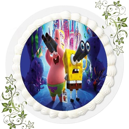 Für den Geburtstag ein Tortenbild, Zuckerbild mit dem Motiv: Spongebob, Essbares Foto für Torten, Tortenbild, Tortenaufleger Ø 20cm FONDANT Spongebob Nr. 11