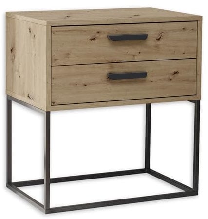 SUNA Nachttisch in Artisan Eiche Optik - Moderner Nachtschrank mit Schubladen und schwarzem Metallgestell - 60 x 65 x 38,5 cm (B/H/T)