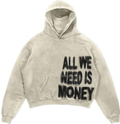 Silver Basic Herren Y2K All We Need is Money Bedruckter Hip-Hop Fashion Hoodie-Apricot-S1
