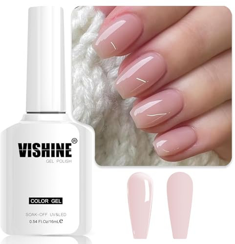 Vishine Smalto per unghie rosa pallido, gel UV traslucido per manicure francese a casa, colore E027