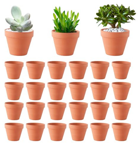Abiemuce Lot de 24 Pots en Terre Cuite de 5 x 5,5 cm, Petits Pots en Argile, Mini Pots en Terre Cuite avec Trou de Drainage, Pot en Argile Réutilisable pour Plantes pour la Maison et Le Bureau
