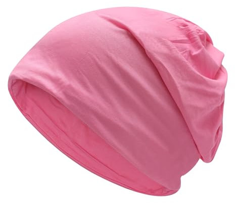 ZLYC Damen Sommer Slouch Beanie Leicht Weich Jersey Mütze Blumen Turban Hut(Einfarbig Hot Pink),Einheitsgröße