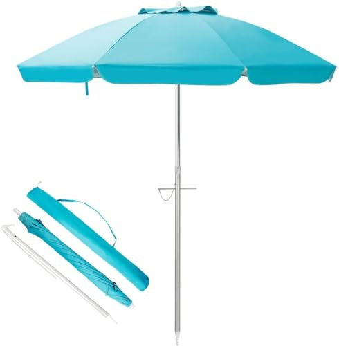 SPOTRAVEL 2M Beach Parasol, Portable Tilting Poolside Umbrella with Carry Bag & Lockable Handle, Outdoor UPF50 + Sun Protection Sunshade Shelter for Patio Pool Backyard (Turquoise)