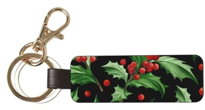 Joyeux Noël Houx, Porte-clés en cuir PU, Porte-clés Porte-clés Porte-anneau Organisateur 1 pièce