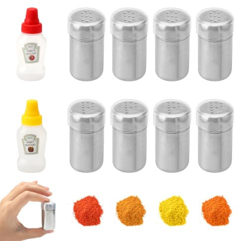 Lot de 10 Mini Salières de 5 ml en Acier Inoxydable - Salière et Poivrière Avec Couvercle - Pour Épices, Déplacements, Camping, Boîte à Bento