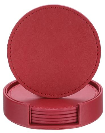 sourcing map 1 Set Leather Coasters for Drinks, Drink Coasters with Holder for Tabletop Protection, Home Decor and Housewarming Gifts, Wine Red