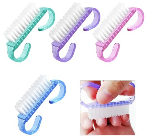 eROOSY 4 Pcs Nail Brush, Mini Handle Nail Brush, Nail Scrubbing Brushes, Nail Brushes with Plastic Handle, Nail Cleaning Brush for Everyday Use