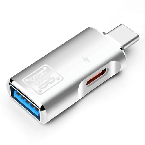 Seminer Adaptador USB C OTG, Cargador Tipo C 15W PD y Divisor USB 3.0 Compatible para iPhone 15 Pro MAX, Google Pixel, MacBook, Samsung Galaxy S22/S23 (Plata)