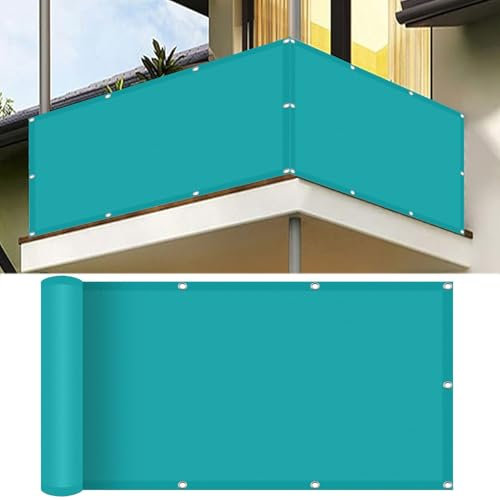Balkon Sichtschutz 100 x 320 cm Uv-Schutz, Windschutz Balkonbespannung Balkonverkleidung mit Ösen Kabelbinder Und Kordel Sichtschutz für Balkon Terrasse, Himmelblau