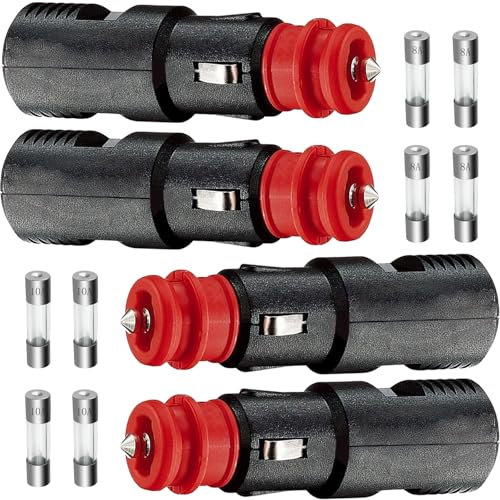4 Pcs Prise Allume Cigare 12V Male, Prise 12V Voiture avec Fusible 8A&10A, Universelle Prise Allume-Cigares 12V-24V, pour Camions Automobiles Bateau Moto