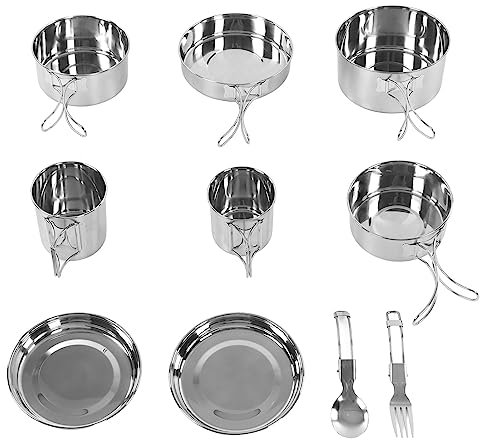 SUPYINI Set di 12 pentole da campeggio con manico pieghevole, in acciaio inox 304