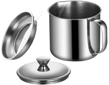 FUNOMOCYA Filterbecher Aus Edelstahl Ölfiltertopf Mehlspender Pfannendeckel Kann Ölkanne Mit Sieb Ölsieb Aufbewahrungsdose Kesselgas Ölkanister Speiseöl Härter Rostfreier Stahl Silver