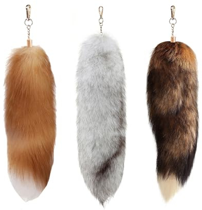 Iivos Porte-clés en forme de queue de renard thérien duveteux – Fourrure douce, couleurs réalistes, durable, parfait pour le cosplay, les foires de la Renaissance