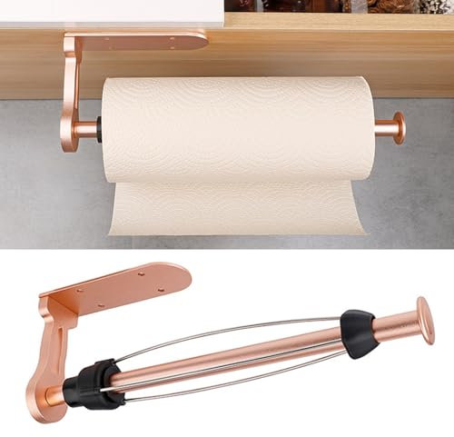 Pasdrucn Kitchen Roll Holder Under Cabinet, One-handed Tearing Paper Towel Holder with Damping System, Stainless Steel Kitchen Towel Holders, Stainless Steel Kitchen Roll Holder (Rose Gold)