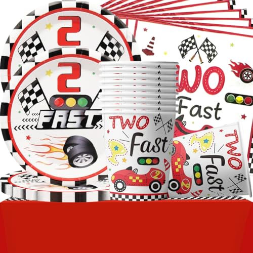 Cars Vaisselle Kit,Vaisselle pour Voiture de Course,Cars Party Table Set, Kit Vaisselles réutilisable Comprend Assiettes,Gobelets,Serviettes de Table,Nappes pour décorations de fête de Voiture,41PCS