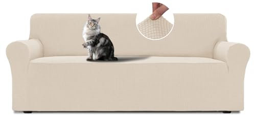 BellaHills Stretch Sofa Decke Übergröße 3 Sitzer (215-250cm), Couchbezug Wasserdicht Sofabezug Elasthan Couch Überzug Möbelschutz für Hunde, Natur