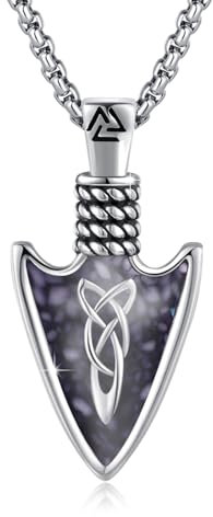 REDSUN Pfeil Kette 925 Sterling Silber Pfeil Anhänger Halskette Schwarzer Kies Keltischer Kette Arrow Amulet Pfeilspitze Schmuck for Men Friend Brother Women