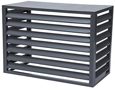 Schwarze Aluminium-Klimaanlagen-Zaunblende für den Außenbereich, Sichtschutz für Mülleimer, Blumenregal und Raumteiler mit Lamellen.