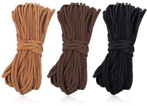YQQYG 3 Rollen Lederschnur Lederband 10 m x 3 mm Lederschnüre, Klassik Vintage Lederbänder für DIY Armband Halskette Schmuck Handwerk (Braun, Hellbraun, Schwarz)