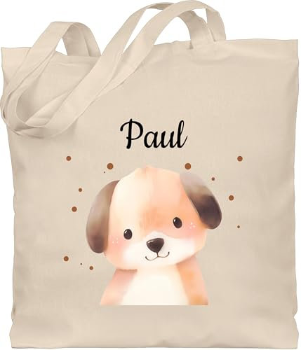 Baumwolltasche - Hunde - Süßer Hund personalisiert I Geschenk Hundeliebhaber I Geschenk für Kinder mit Name I Fellnase I Dog I Kindermotiv Hund I Hundehalter - Unisize - Naturweiß